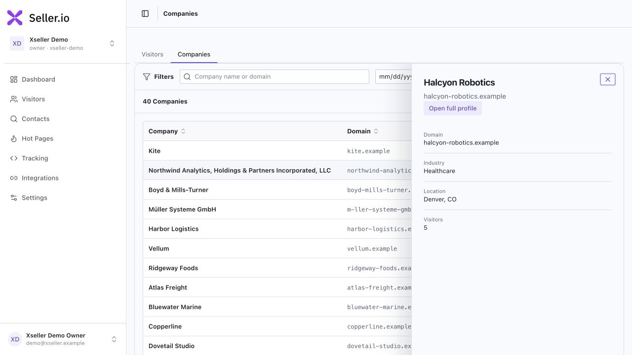 Xseller product interface with synthetic demo data